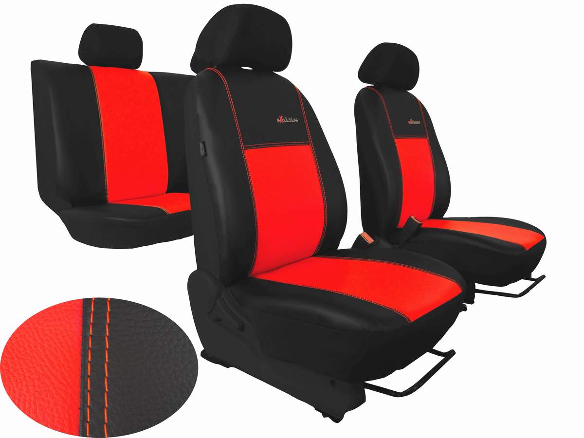 Automega Autopotahy Škoda Fabia II, kožené EXCLUSIVE černočervené, nedělené zadní sedadla